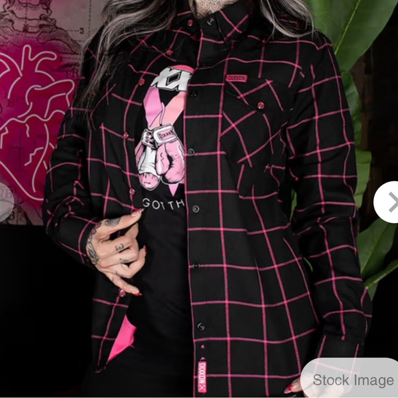 Dixxon Flannel "Hope" Black Pink Plaid Long Sleeve Breast Cancer XL Western Moto - Picture 9 of 9